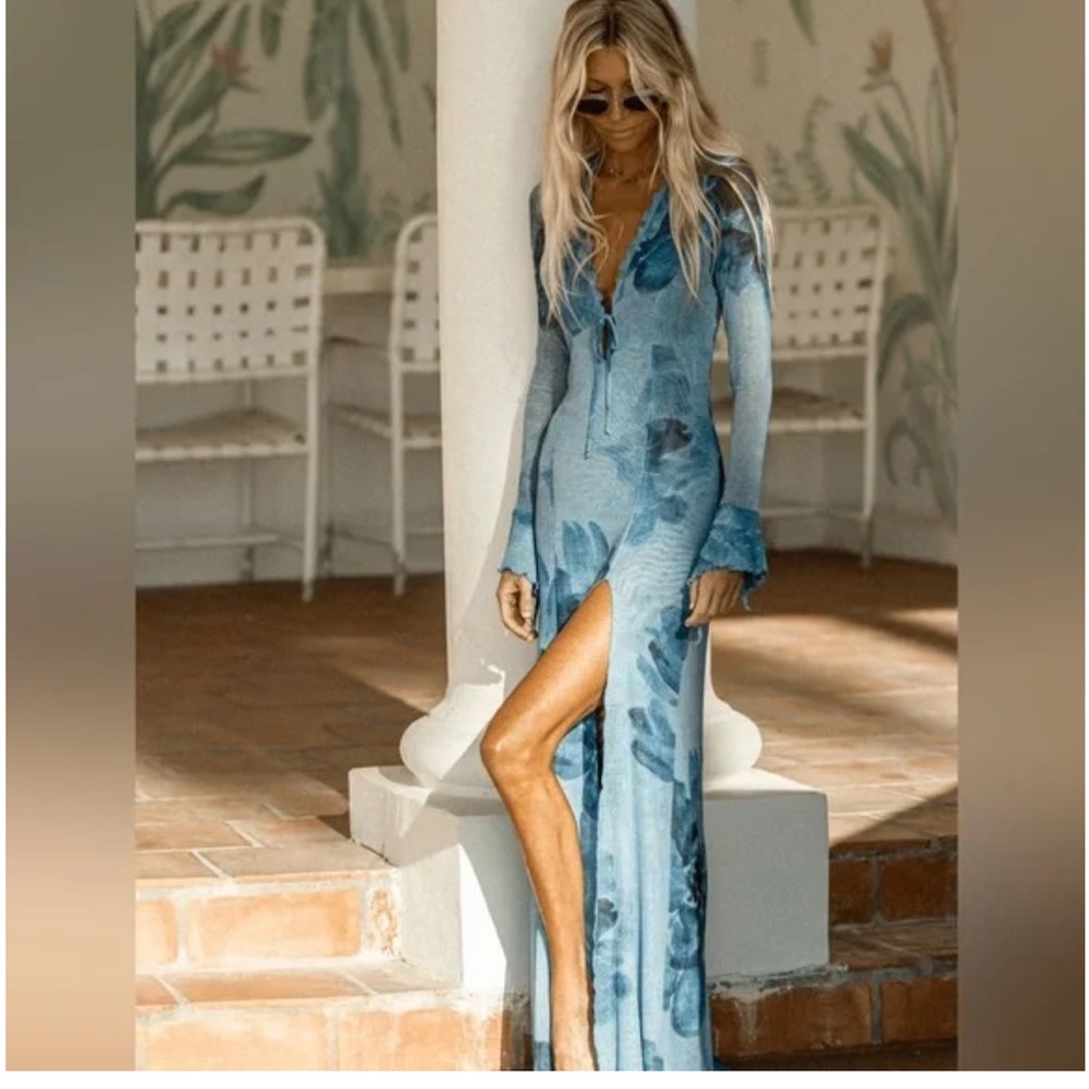 Resa x salty blonde Lennon maxi dress in indigo